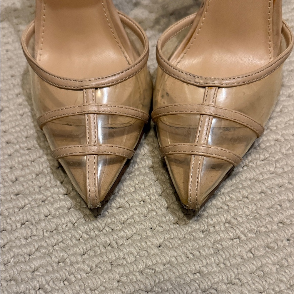 Show Dazzle Nude Vinyl Stilettos Ankle Wrap Heel sz 7.5 - Picture 3 of 10